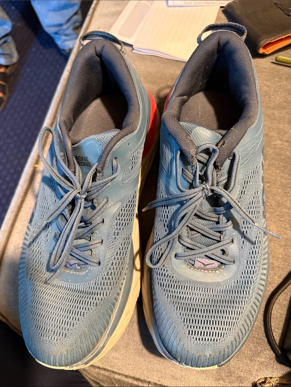Hoka Men's Light Blue Athletic Running Shoes with Red Accent